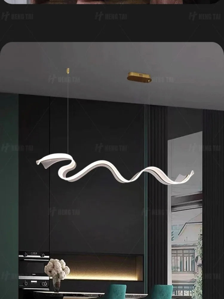 Modern Acrylic Led Chandelier For Dining Room Kitchen Island Bar Wave Led Pendant Lights Dimmable Dining Table Led Hanging Lamps