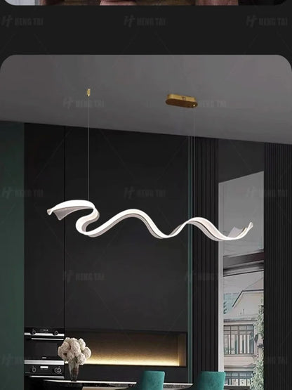 Modern Acrylic Led Chandelier For Dining Room Kitchen Island Bar Wave Led Pendant Lights Dimmable Dining Table Led Hanging Lamps