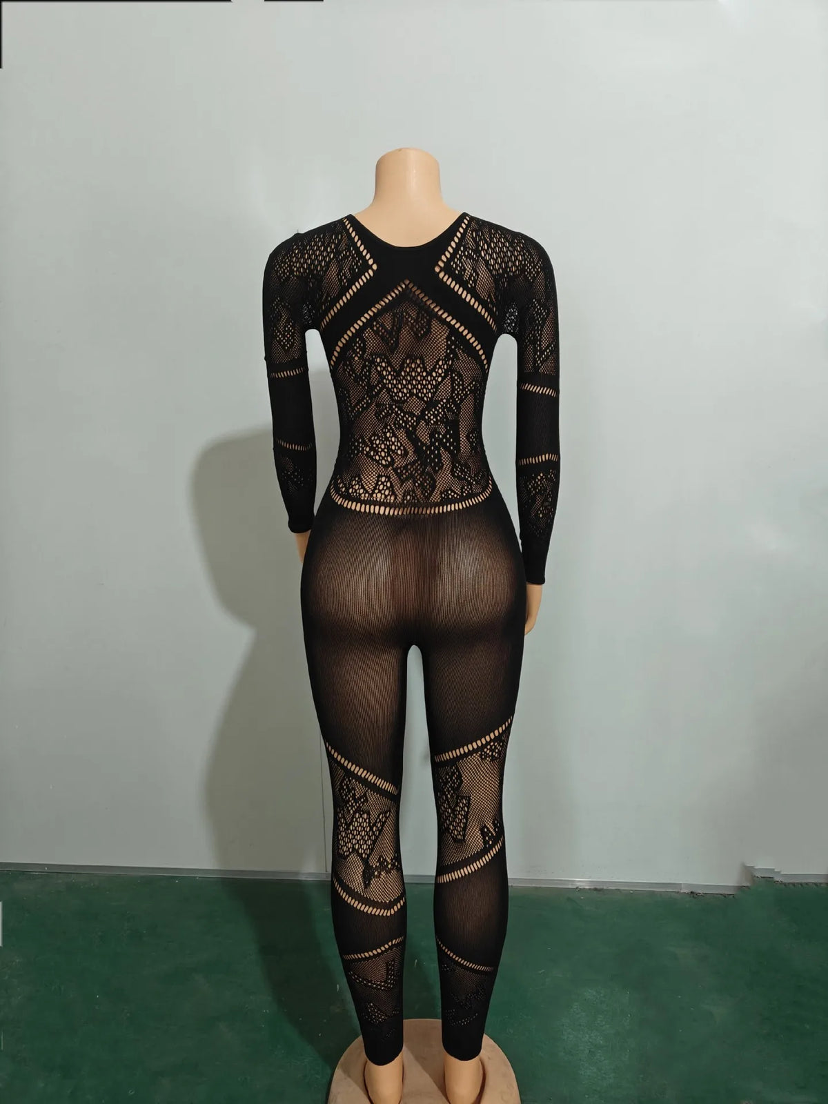 CM.YAYA Long Sleeve Sexy Mesh Lace Hollow Out Women’s Jumpsuits 2024 Fall O-Neck Night Club Party Pajamas  One Piece Outfits