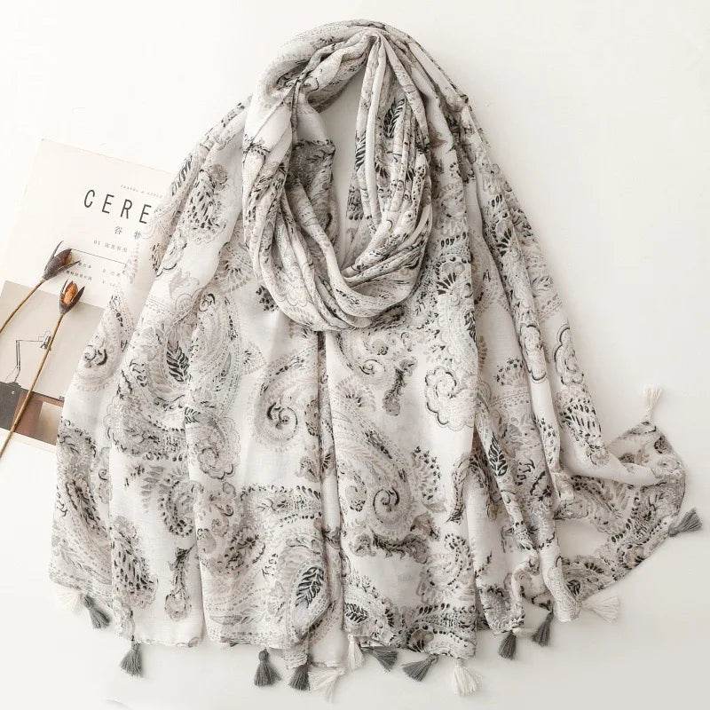 Vibrant Paisley Floral Viscose Shawls Chic Scarf -Fashion Scarves with Multicolor Print, Thin Breathable Cotton Blend, Windproof