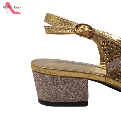 Golden Elegant Ladies Shoes Matching Bag Set Slingbacks Peep Toe Low Heels Fashion New Design Italian for Wedding