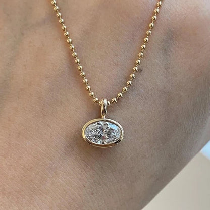 East West Oval Cut Moissanite Pendant Necklace for Women S925 Silver 2-4carat Solitaire Diamond Ball Chain with Gra Certificate