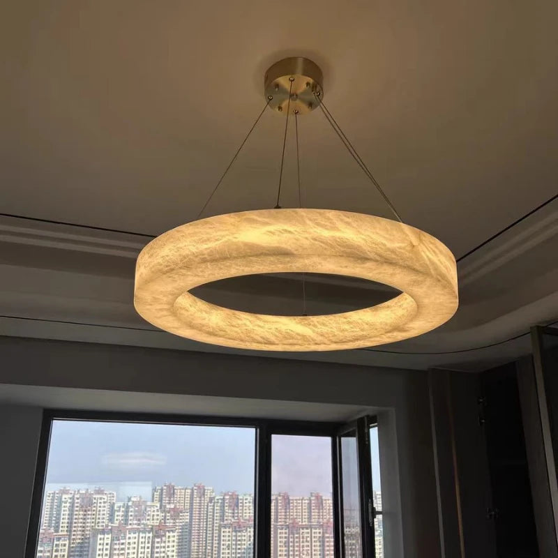 Alabaster Chandelier Spanish Natural Marble Round Hanging Chandeliers For Living Dining Room Loft Bedroom Alabaster Lights