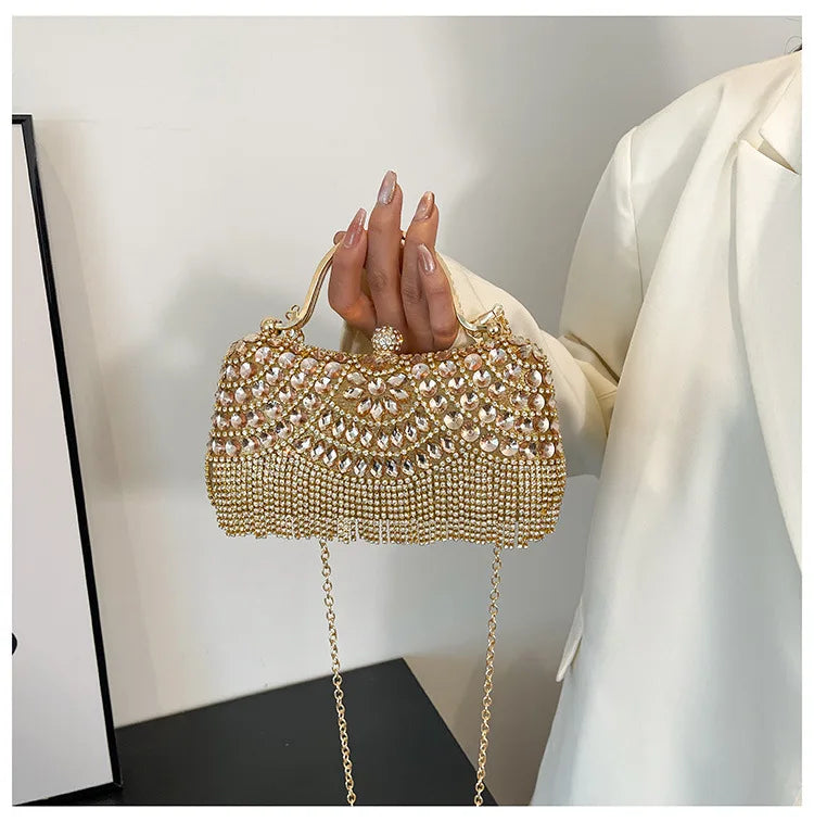 Super Exquisite Diamonds Frame Handbags Gold Silver Hasp Chains Designer New Style Shoulder Bags for Women 2025 Fashion Party
