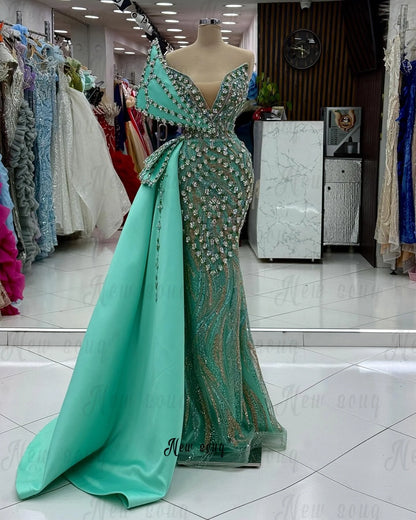 Teal Green Single Shoulder Prom Dresses Full Diamonds Mermaid Wedding Guest Gowns Bride Dresses Customized свадебное платье 2026