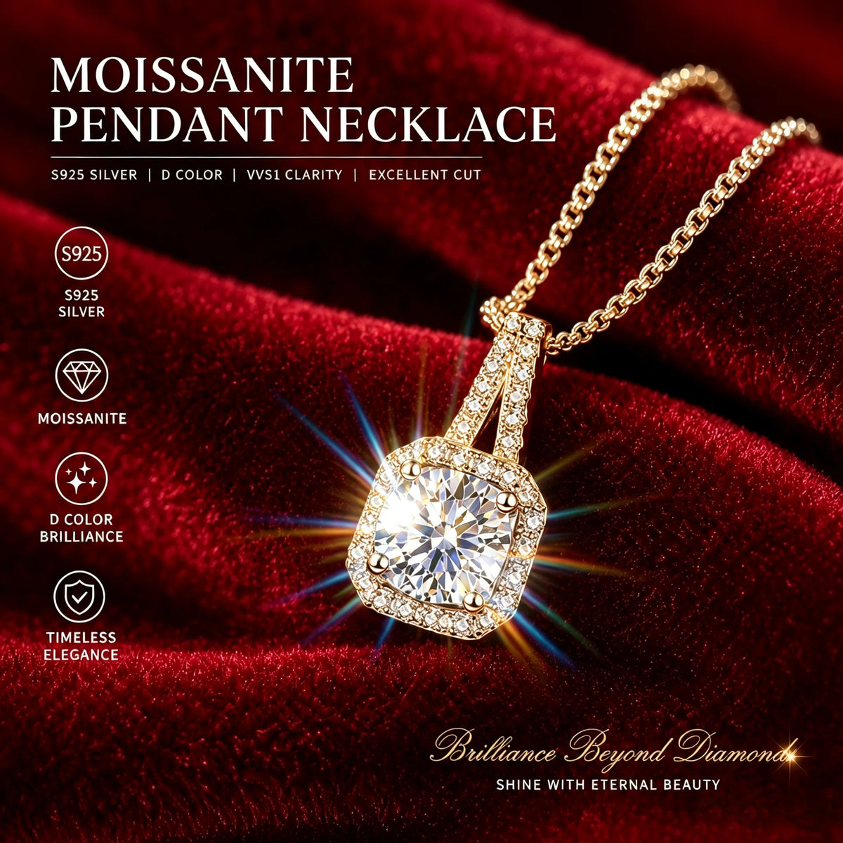 18K Gold Plated 1.0ct VVS1 D Color With Certificate Moissanite Necklace S925 Sterling Sliver Fine Jewelry for Woman Jewelry Gift