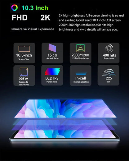 Global Version Unopened Tab16 Dual 4G Tablet 10.3 inch 2K FHD Android15 12GB+256GB ROM Tablet Laptop With SIM Card  Unisoc T616