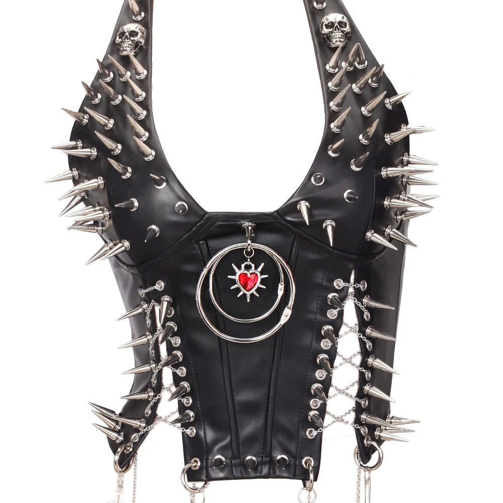 Goth Top Y2K Clothes Women's Tanks Emo Clothing Gothic Boho Tops with Spikes Punk Rock Teens Festival Spiked Bra Grunge T Shirt