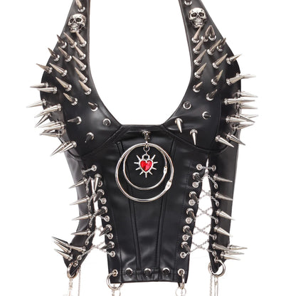 Goth Top Y2K Clothes Women's Tanks Emo Clothing Gothic Boho Tops with Spikes Punk Rock Teens Festival Spiked Bra Grunge T Shirt