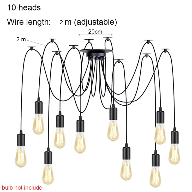 DIY Spider Lights Vintage Chandelier Edison Industrial Hanging Lamp Ceiling Multiple Pendant Light Kitchen Farmhouse Living Room