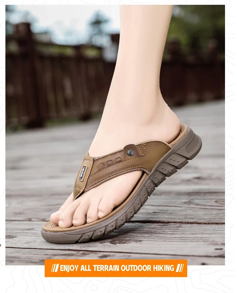 Flip Flops Summer Men's Outdoor Thick Soled Beach Shoes Breathable Cool Non Slip Comfort Sandals Male Casual Hiking Sandals