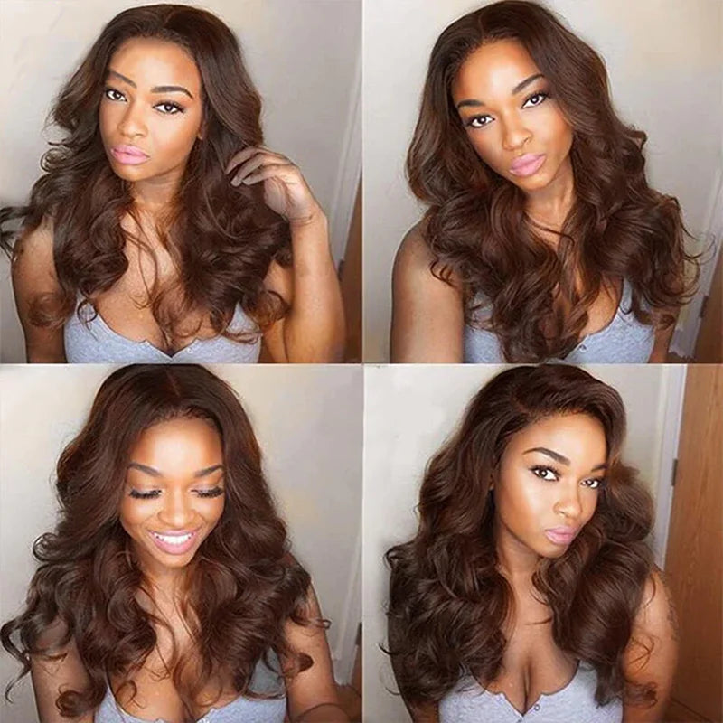 Wear And Go Glueless Human Hair Wig ISEE Hair Body Wave Lace Front Wig #4 Chocolate Brown Colored Wigs Lace Closure Wigs