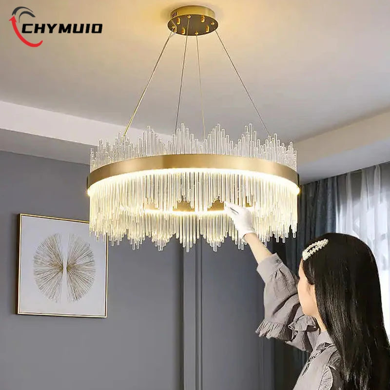 Modern Luxury Crystal Ceiling Chandelier Stainless Steel Living Room Lights Home Decor Dining Room Pendant Lamp Interior Bedroom