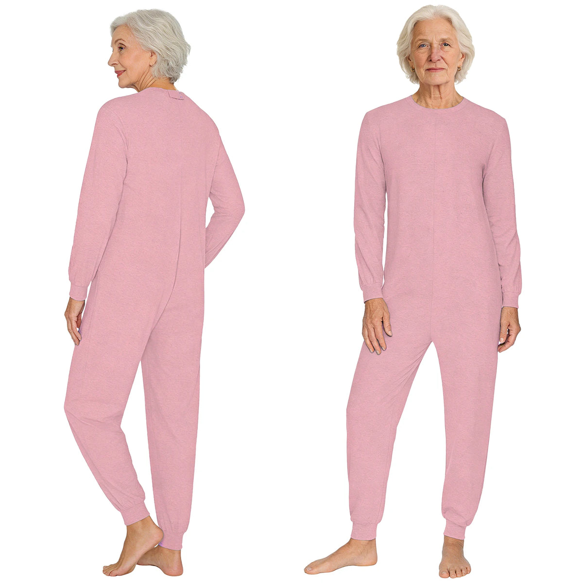Adult Unisex Elderly Anti-Strip Adaptive Jumpsuit Solid Color Crew Neck Long Sleeve Back Zipper Rompers Special Needs Clothing