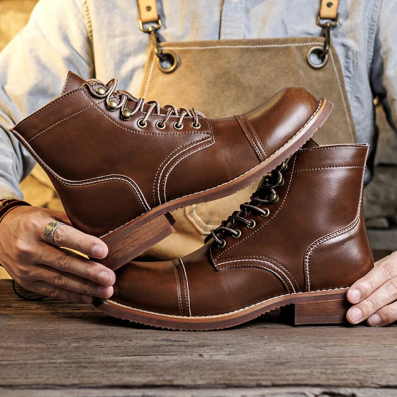New High Quality Men Boots Motorcycle Boots Retro Comfortable Leisure Tooling Work Ankle Workwear Boots