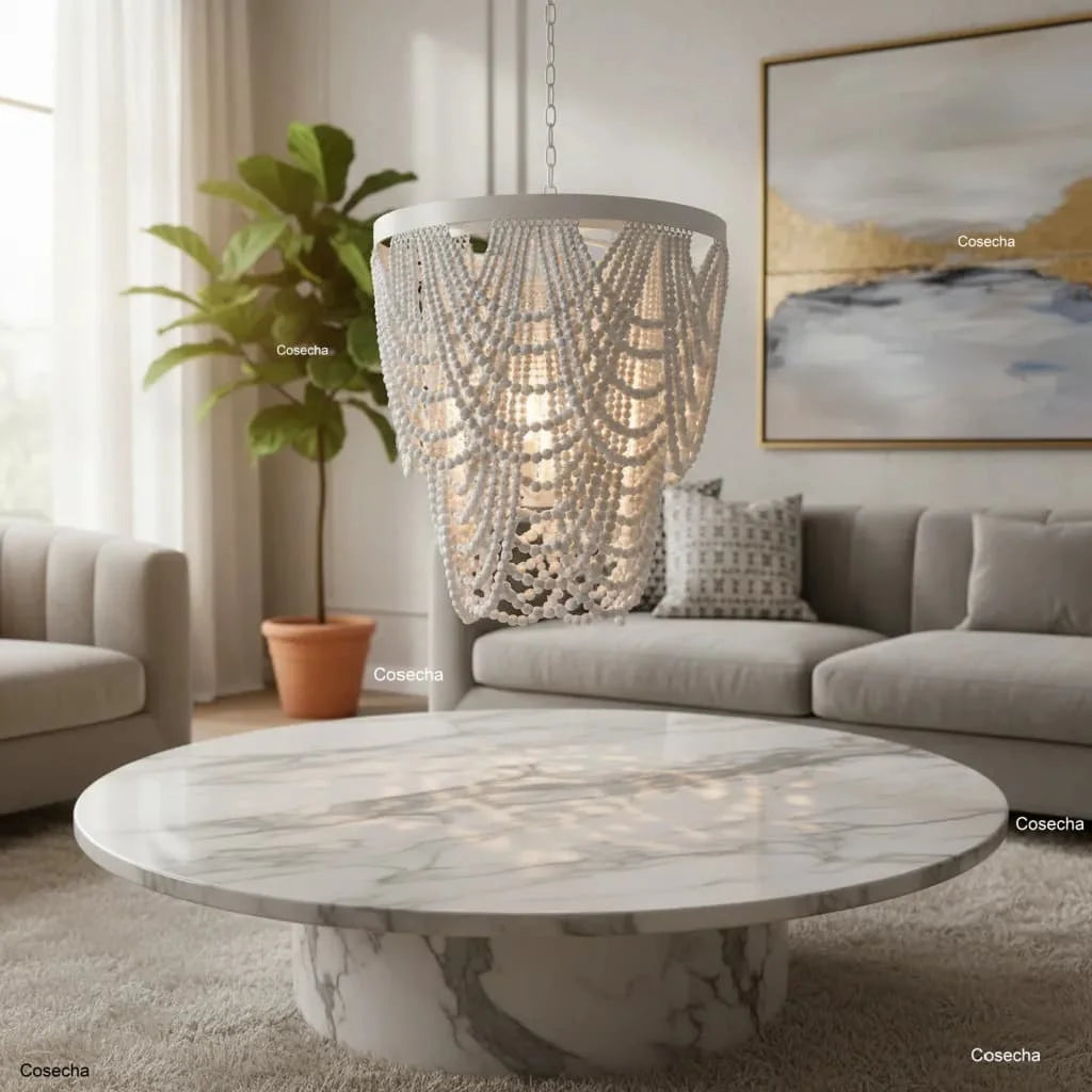 Black French Country Chandelier Large Hanging Lights Dia60 H65cm Living Room Boho Wood Bead Chandelier For Bedroom Dining Room