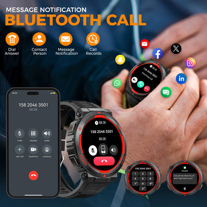 EIGIIS Smart Watches for Men with LED Flashlight 1.53" HD with 100+ Sport Modes Health/Sleep Monitor and 3ATM Waterproof Watche