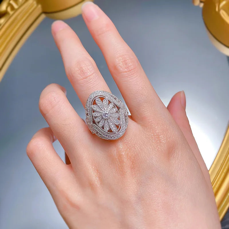 Luxury 18K white Solid Platinum PT950 certifid Full-cut moissanite ring handmade women's ring sets for womendesig