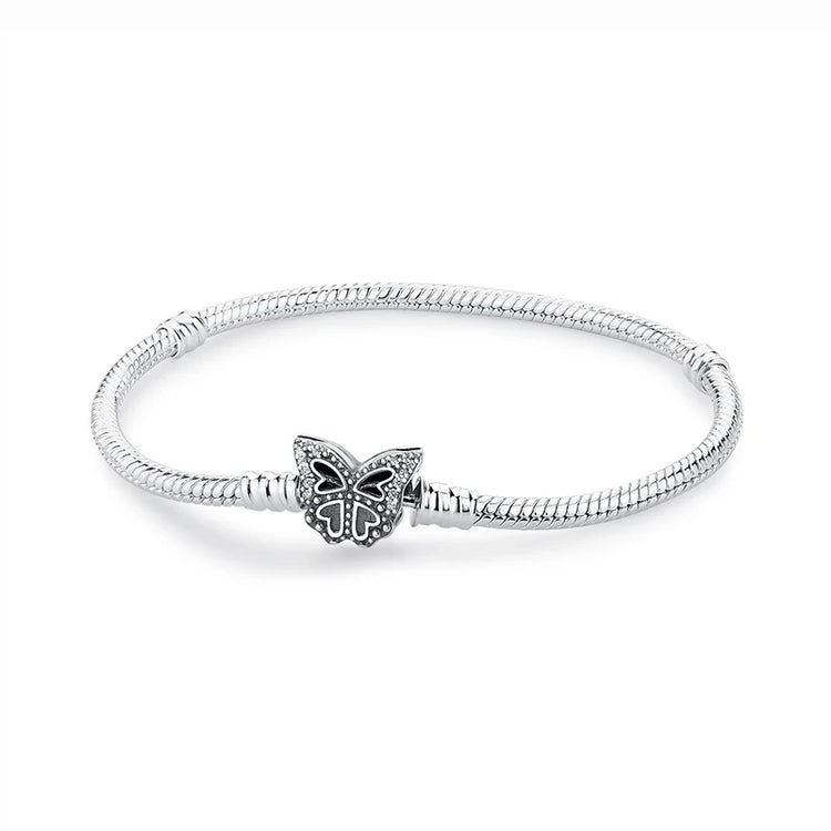 Original 925 Sterling Silver Bracelets Bangles Love Heart Clip Charms Beads Snake Chains For Women Rose Gold DIY Luxury Jewelry