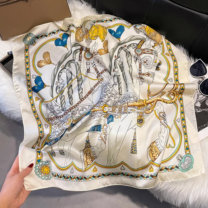 2025 Korean Satin Silk Scarf 70cm Square Women Fashion Shawl Wrap Neckerchief New Elegant