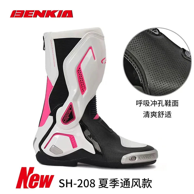 BENKIA CE Certified Motorcycle Boots, Professional Track Racing Breathable Summer Riding Boots