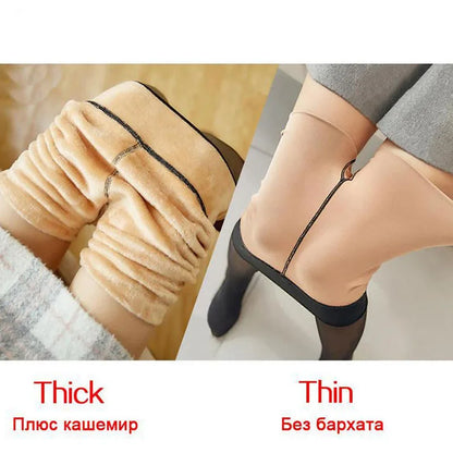 Women Thermal Stockings Sexy Fleece Tights Warm Winter High Waist Translucent Pantyhose Thick Elastic Skin Effect Plus Legging