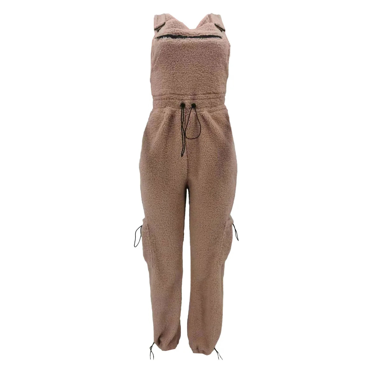 Lace Up Jumpsuit Women One Piece Jumpsuits Fur Rompers High Waist Spring Autumn Pants Mom Overalls Playsuits Elegant Pink