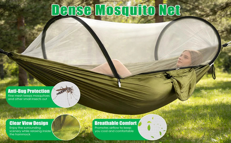 Fully Automatic Quick-Open Mosquito Net Hammock, Outdoor Single-Double Nylon Cloth Camping Support Rod, Mosquito Net, Hammock, Mosquito Repellent Hammock