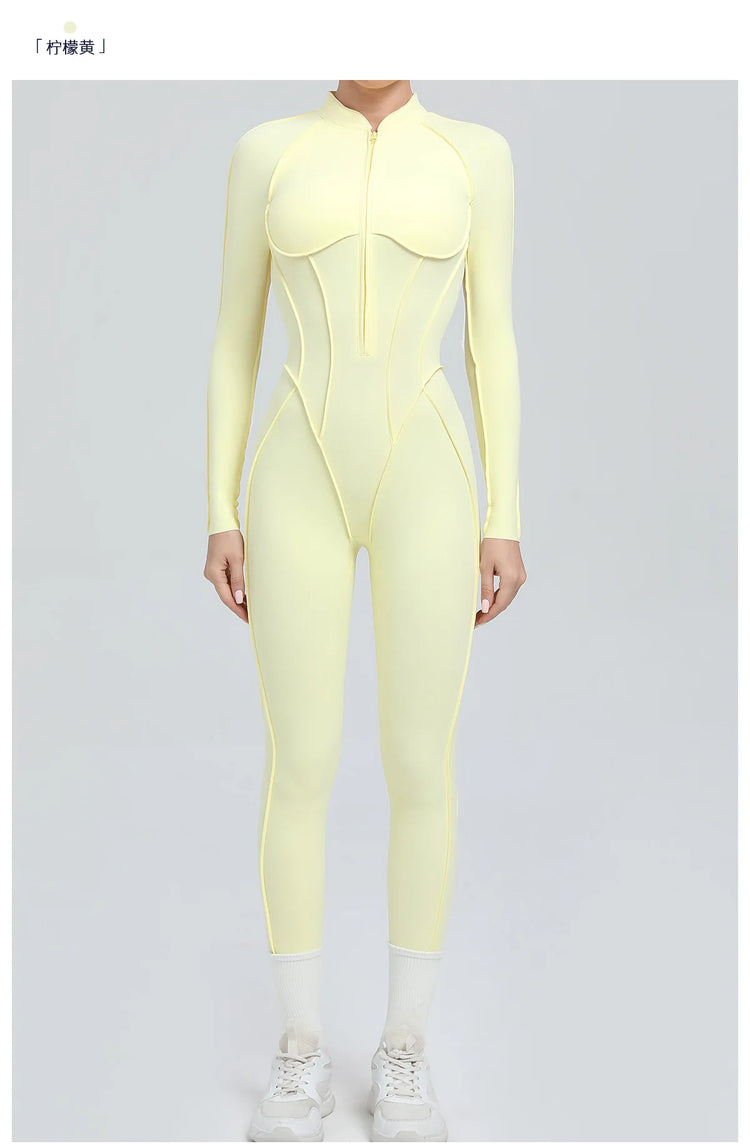 One Pieces Long Jumpsuits Sexy Womens Overalls Mono Streetwear Yellow Body Long Sleeves Woman Clothing Summer Gym Sportswear