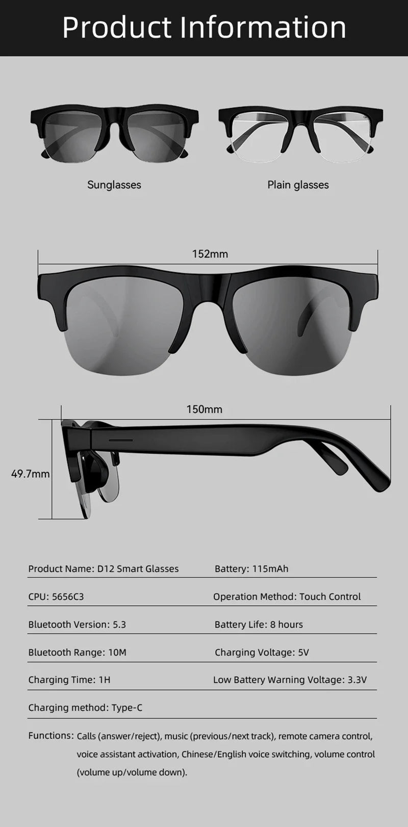 New Camera Control Smart Glasses 2025 Music Sunglasses Headphones Wireless Bluetooth Call Headset HIFI Audio glasses For Android