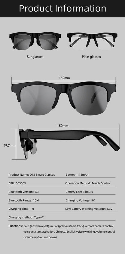 New Camera Control Smart Glasses 2025 Music Sunglasses Headphones Wireless Bluetooth Call Headset HIFI Audio glasses For Android
