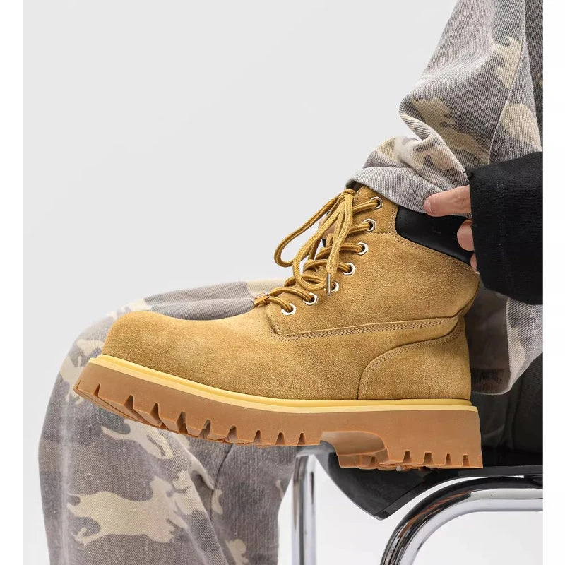 Big Round Toe Yellow Boots Man 2025 Autumn Men Casual Platform Ankle Boots Outdoor Hiking Boots Winter Warm Workwear Shoe Unisex