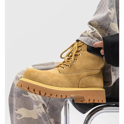 Big Round Toe Yellow Boots Man 2025 Autumn Men Casual Platform Ankle Boots Outdoor Hiking Boots Winter Warm Workwear Shoe Unisex