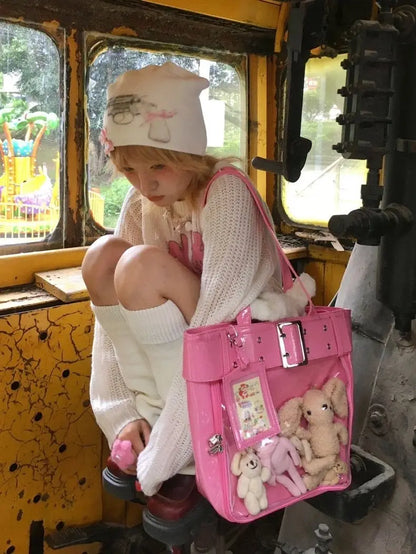 JIAERDI Harajuku Pink Ita Bags Women Japanese Transparent Pu Leather Large Capacity Tote Bag Female Hot Girls Handbag Aesthetic