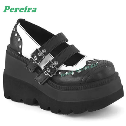 Pink Patchwork Multi-Buckled Ankle Boots Round Toe Gothic Thick Soled Shallow Women's Boots Autumn Summer Cutout Punk Shoes Sexy