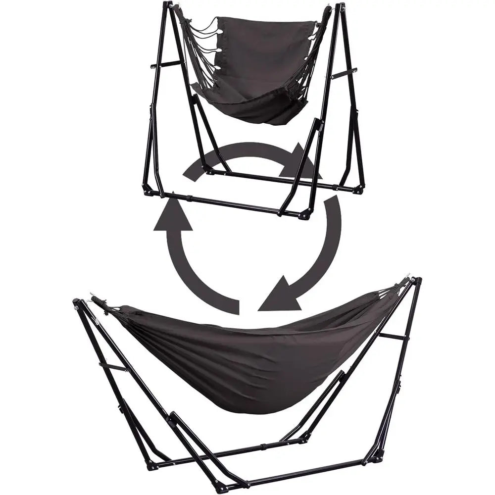 Portable Outdoor Hammock Swing Chair with Heavy Duty Stand, 480 lbs Capacity, Multifunctional, Gray