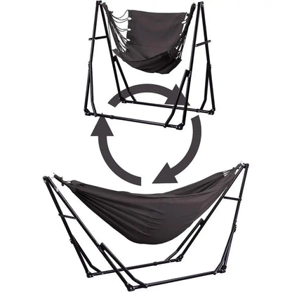Portable Outdoor Hammock Swing Chair with Heavy Duty Stand, 480 lbs Capacity, Multifunctional, Gray