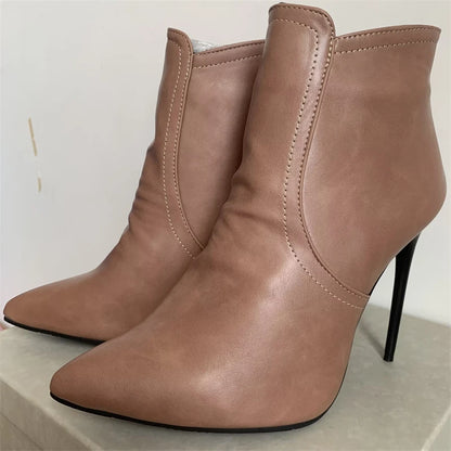 Black Women's high-heeled Ankle Boots Spring Autumn Fashion Point Toe Ladies Shoes Sexy Nightclub Short Boot Grey Large Size 45