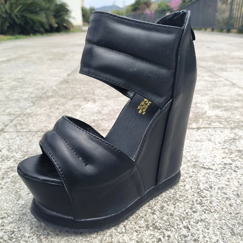 Women Thick Bottom High Heels White Platform Summer Roman Sandals 14CM Gladiator Non-Slip Wedge Shoes Model Sandalies Plus Size