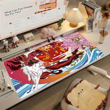 Pro E-Sports XXL Gaming Mousepad Extra Large Non-Slip Stitched Edge Keyboard Laptop Desk Mat For PC Gamer Cartoon Okami