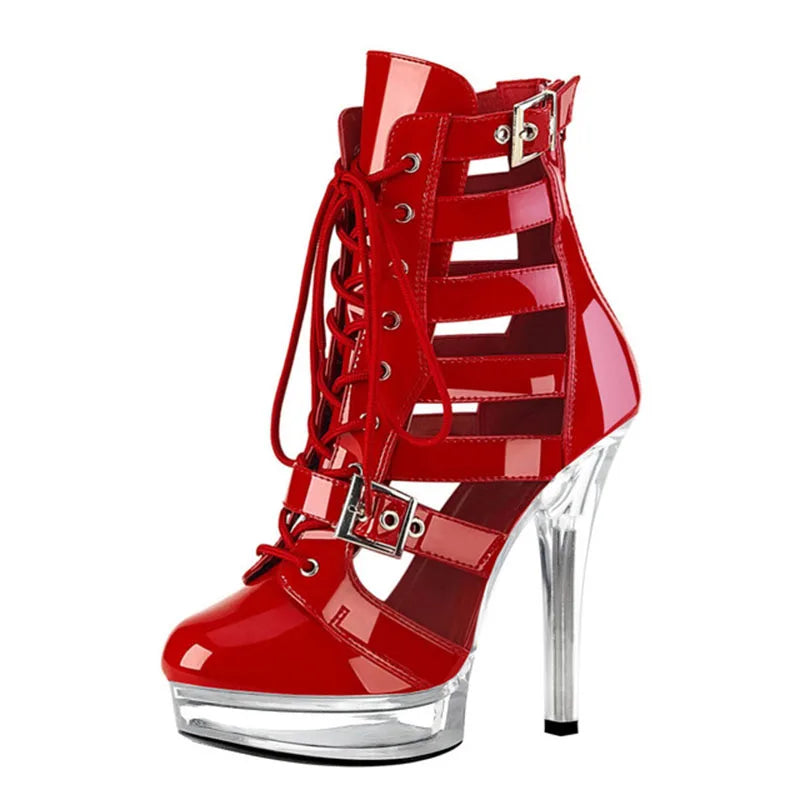 New Roman Hentian high lace-up short boots 13cm 15cm 17cm pole dance high heels fashionable and sexy waterproof platform boots