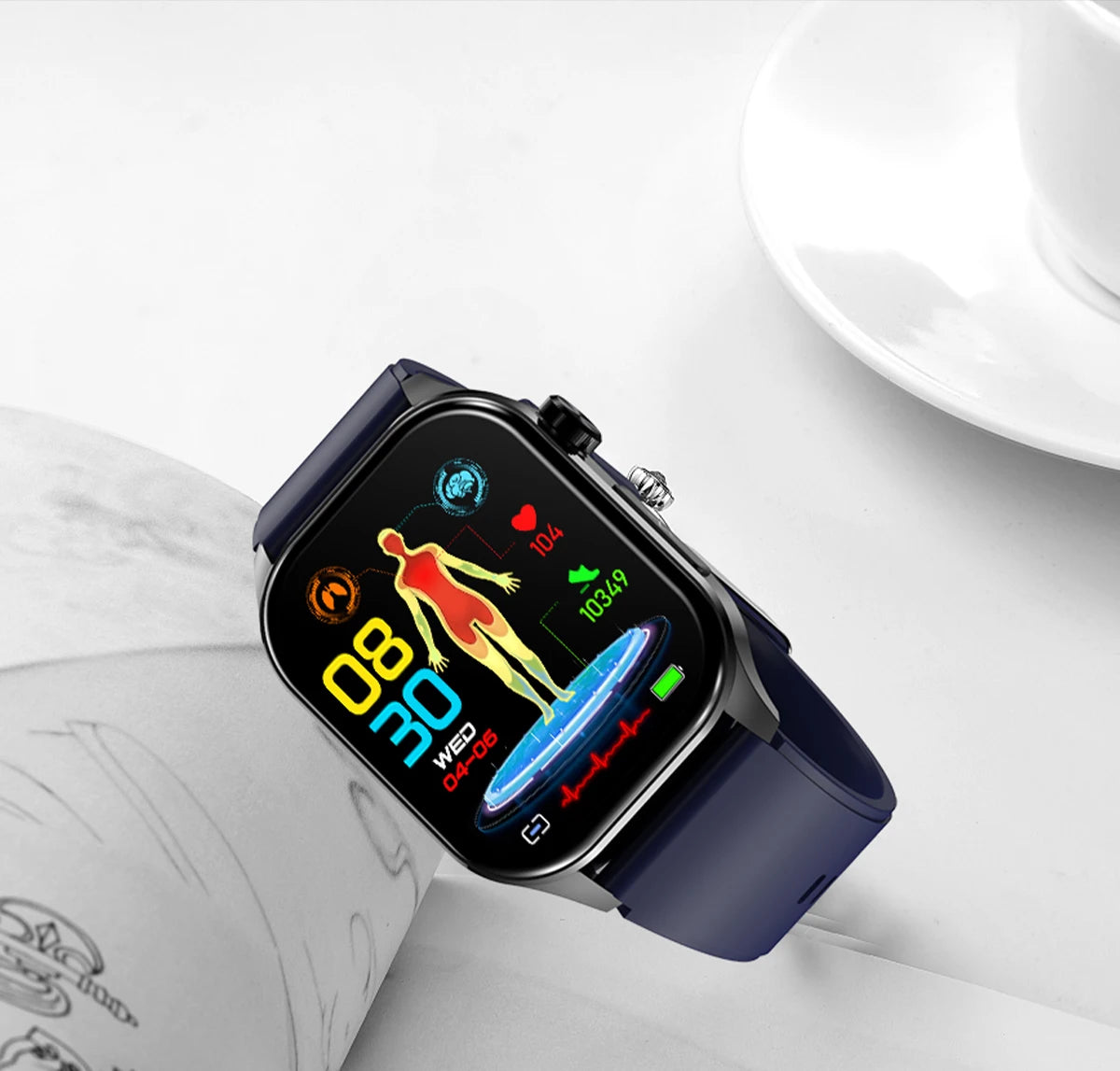 ET580 Smart Watch Men 2.04inch AMOLED Large Screen Bluetooth Call ECG Blood Pressure Oxygen Health Monitor SOS Smartwatch