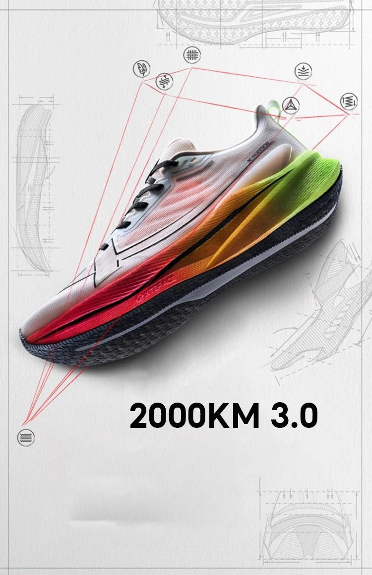 Xtep 2000km 3.0 Running Shoes For Women 2025 Spring Sneakers Cushioning Training Jogging Wear-Resistant Lightweight 875118110034