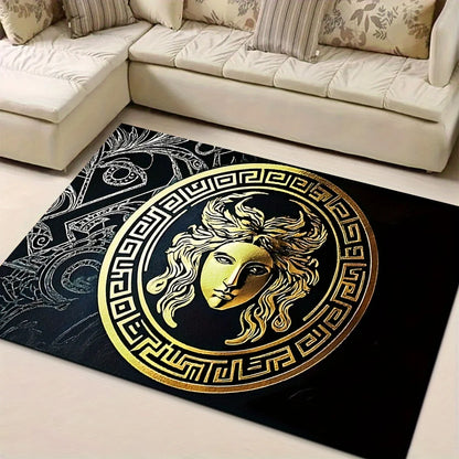 Luxury Black Gold Medusa Print Carpet Plush Flannel Rug Living Room Bedroom Home Decor Area Rug Non Slip Floor Mat