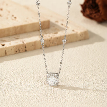 MODIAN Moissanite Necklace for Woman Wedding Fine Jewely with Certificates 925 Sterling Sliver Square Classic Pendant Necklace