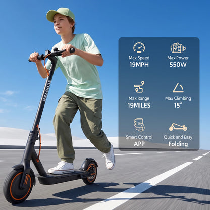Electric Scooter Adults, Folding E Scooter with Built in Side Light, Max 19MPH, 12-19Miles Range, 550W Powerful Motor