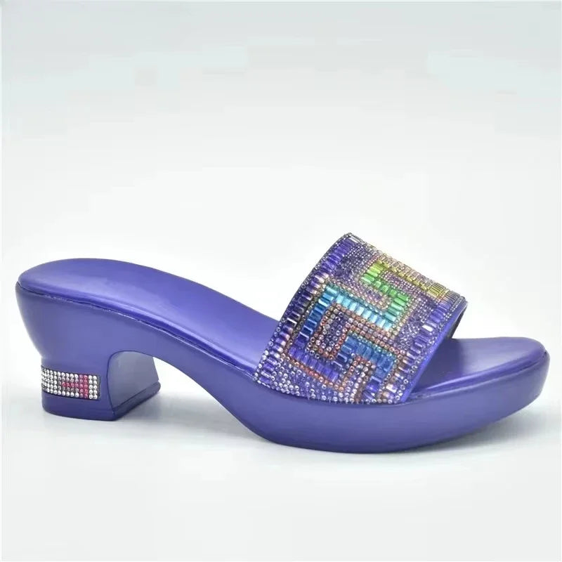 New African Wedding Shoes Decorated with Rhinestone Luxery Shoes Women Open Toe Shoes Slip on Italian Ladies Shoes and Sandals