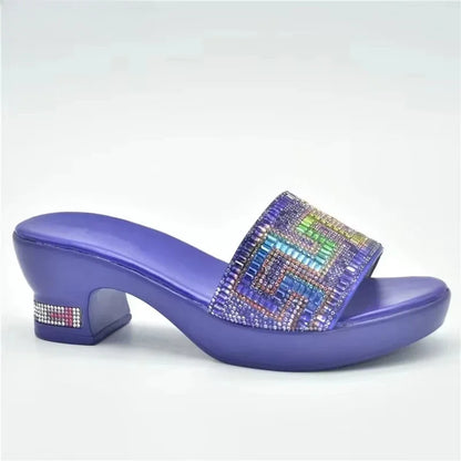 New African Wedding Shoes Decorated with Rhinestone Luxery Shoes Women Open Toe Shoes Slip on Italian Ladies Shoes and Sandals