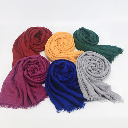 Ramadan Cotton Crinkle Headband Veil Scarves Women Solid Color  Head Wraps Long Scarves Turban Headband Muslim Fashion Headscarf