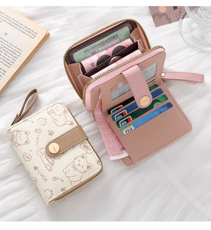 Cute Cat Coin Purse Women Fashion Short Wallet PU Leather Large Capacity Wallet Lightweight ID Card Holder Travel Cash Coin Bag